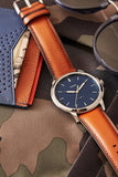 Fossil Minimalist Blue Dial Brown Leather Strap Watch for Men - FS5304