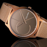 Calvin Klein Minimal Quartz Pink Gold Dial Pink Gold Mesh Bracelet Watch for Men - K3M11TFK