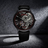 Emporio Armani Meccanico Skeleton Black Dial Black Leather Strap Watch For Men - AR60046