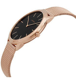 Calvin Klein Minimal Black Dial Rose Gold Mesh Bracelet Watch for Men - K3M2162Y