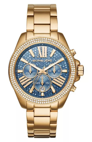 Michael Kors Wren Blue Dial with Diamonds Gold Steel Strap Watch for Women - MK6291