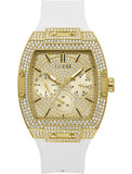 Guess Phoenix Multifunction Quartz Gold Dial White Silicon Strap Watch For Men - GW0048G3