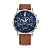 Tommy Hilfiger Kyle Multifunction Blue Dial Brown Leather Strap Watch for Men - 1791629