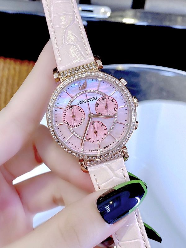 Swarovski Passage Chrono Pink Dial Pink Leather Strap Watch for Women