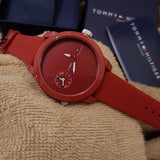 Tommy Hilfiger Denim Quartz Red Dial Red Rubber Strap Watch for Men - 1791323