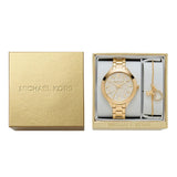 Michael Kors Slim Runway Crystals Gold Dial Gold Steel Strap Watch for Women - MK1046