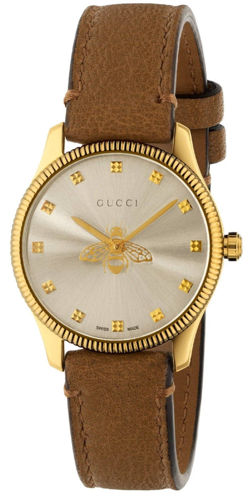 Gucci G Timeless Quartz Silver Dial Brown Leather Strap Watch For Wome
