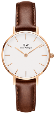 Daniel Wellington Classic Petite York White Dial Brown Leather Strap Watch For Women - DW00100176