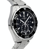 Tag Heuer Aquaracer Quartz Chronograph Black Dial Silver Steel Strap Jam Tangan untuk Pria - CAY111A.BA0927
