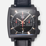 Tag Heuer Monaco Automatic Chronograph Black Dial Black Leather Strap Watch for Men - CBL2180.FC6497