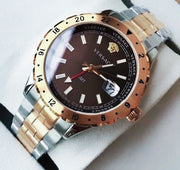 Versace Hellenyium GMT Black Dial Two Tone Steel Strap Watch for Men - V11040015