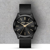 Michael Kors Slim Runway Black Dial Black Mesh Strap Watch for Women - MK8607