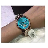 Michael Kors Runway Chronograph Turquoise Dial Rose Gold Steel Strap Watch For Women - MK6164