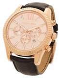 Michael Kors Lexington Chronograph Rose Gold Dial Black Leather Strap Watch For Men - MK8516