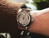 Fossil Boyfriend Automatic Skeleton Silver Dial Brown Leather Strap Watch for Women - ME3109