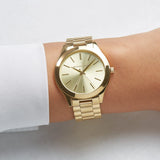 Michael Kors Slim Runway Gold Dial Gold Stainless Steel Strap Watch for Women - MK3179