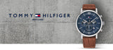 Tommy Hilfiger Evan Chronograph Blue Dial Brown Leather Strap Watch for Men - 1710393