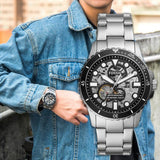 Fossil FB-01 Automatic Skeleton Black Dial Silver Steel Strap Watch for Men - ME3190