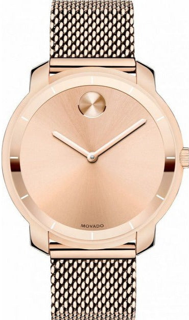 Movado Bold Rose Gold Dial Rose Gold Mesh Bracelet Watch For Women