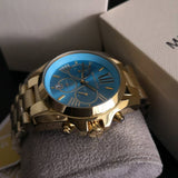 Michael Kors Bradshaw Chronograph Blue Dial Gold Steel Strap Watch For Women - MK5975