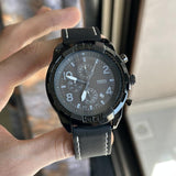 Fossil Bronson Chronograph Black Dial Black Leather Strap Watch for Men - FS5874