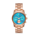 Michael Kors Runway Chronograph Turquoise Dial Rose Gold Steel Strap Watch For Women - MK6164