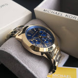 Michael Kors Bradshaw Chronograph Blue Dial Gold Steel Strap Watch For Women - MK5923