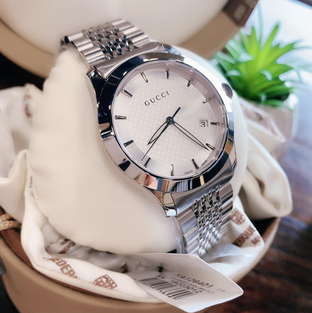 Gucci G Timeless Silver Dial Silver Steel Strap Watch For Men