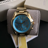 Michael Kors Bradshaw Chronograph Blue Dial Gold Steel Strap Watch For Women - MK5975