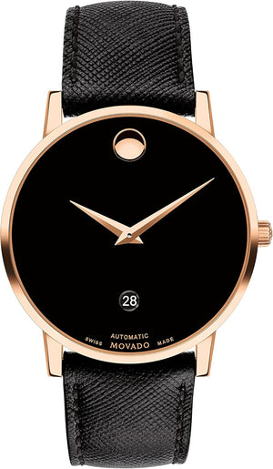 Movado Museum Classic Black Dial Black Leather Strap Watch for Men - 0607196