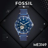 Fossil Crewmaster Sports Automatic Blue Dial Blue Rubber Strap Watch for Men - ME3149