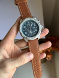 Fossil Bronson Chronograph Luggage Blue Dial Brown Leather Strap Watch for Men - FS5829