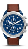 Fossil Bronson Chronograph Luggage Blue Dial Brown Leather Strap Watch for Men - FS5829