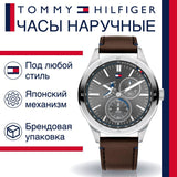 Tommy Hilfiger Austin Grey Dial Brown Leather Strap Watch for Men - 1791637