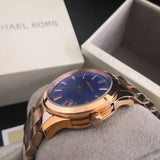 Michael Kors Runway Blue Dial Rose Gold Stainless Steel Strap Watch for Women - MK7065