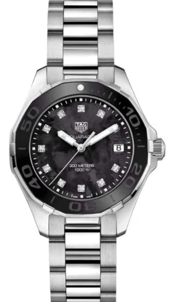 Jam Tangan Tag Heuer Aquaracer Quartz Dial Hitam dengan Tali Baja Perak untuk Wanita - WAY131M.BA0748