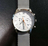 Fossil Neutra Chronograph White Dial Silver Mesh Bracelet Watch for Men - FS5382