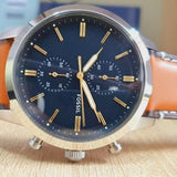 Fossil Townsman Chronograph Blue Dial Brown Leather Strap Watch for Men - FS5279