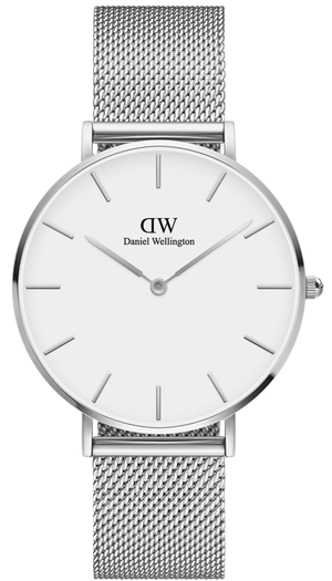 Daniel Wellington Petite Sterling Quartz White Dial Silver Mesh Bracelet Watch For Men - DW00100306