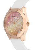 Guess Crush Crystals Gold Dial White Rubber Strap Watch for Women - W1223L3