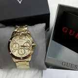 Guess Crystal Multifunction Gold Dial Gold Steel Strap Watch for Women - W0778L2