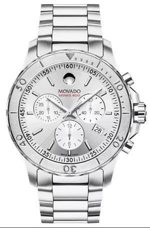 Movado Series 800 Chronograph Silver Dial Silver Steel Strap Watch For Men - 2600111