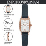Emporio Armani Gianni T Bar Crystals Silver Dial Blue Leather Strap Watch For Women - AR11469