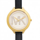 Michael Kors Slim Runway Quartz Gold Dial Black Leather Strap Watch For Women - MK2392