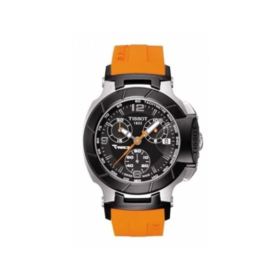 Tissot T Race Chronograph Black Dial Orange Rubber Strap Watch for