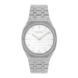 Gucci 25H Quartz Diamonds Silver Dial Silver Steel Strap Watch for Women - YA163401