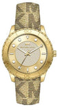 Michael Kors Runway Three Hand Quartz Gold Dial Brown Leather Strap Watch For Women - MK6999