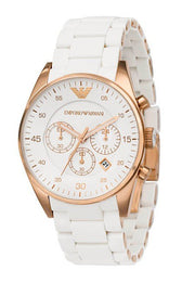 Emporio Armani Sportivo Chronograph White Dial White Rubber Strap Watch For Men - AR5919