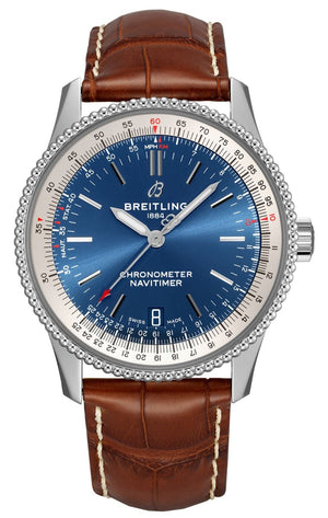 Breitling Navitimer Automatic 38mm Blue Dial Brown Leather Strap Mens Watch - A17325211C1P2