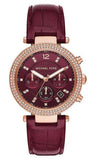 Michael Kors Parker Chronograph Red Dial Red Leather Strap Watch For Women - MK6986